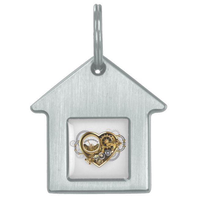 マノメーター付きスチームパンクハート ペットネームタグ (正面)