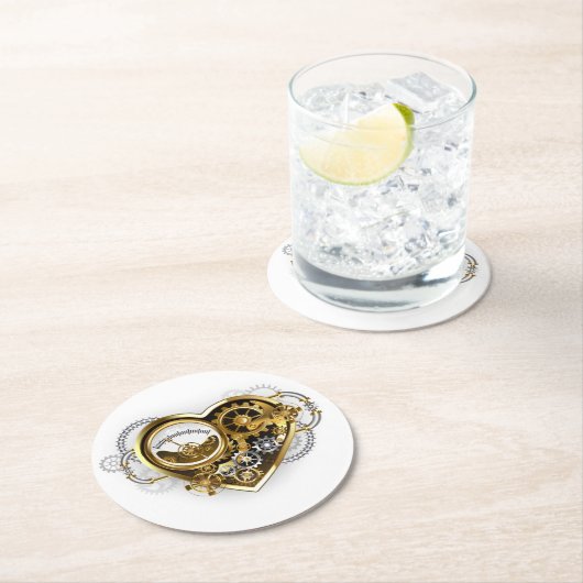 マノメーター付きスチームパンクハート ラウンドペーパーコースター (インサイチュ)