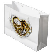 マノメーター付きスチームパンクハート ラージペーパーバッグ (正面アングル)