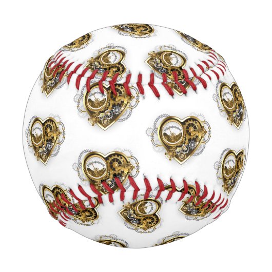 マノメーター付きスチームパンクハート 野球ボール (正面)