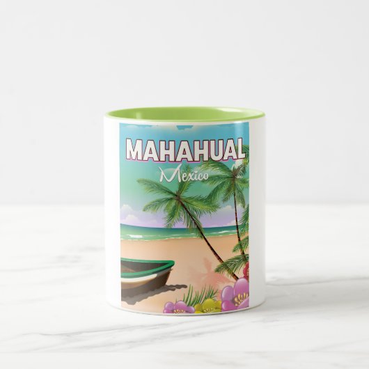 マハウアル メキシコ ビーチ ポスター ツートーンマグカップ (中央)
