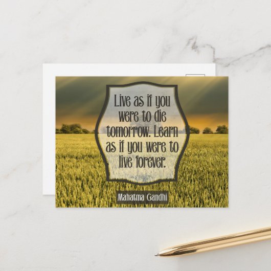 マハトマガンジー感動的引用文「ライブ」 ポストカード (正面/裏面インサイチュ)