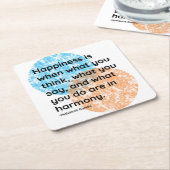 マハトマガンディハピネス引用文 スクエアペーパーコースター (アングル)