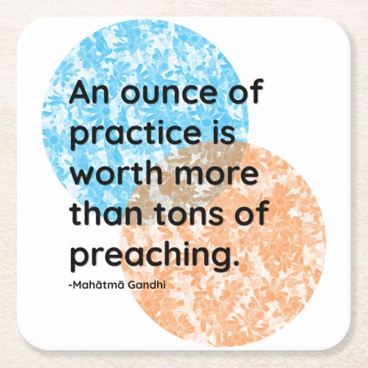 マハトマガンディプラクティス引用文 スクエアペーパーコースター (正面)