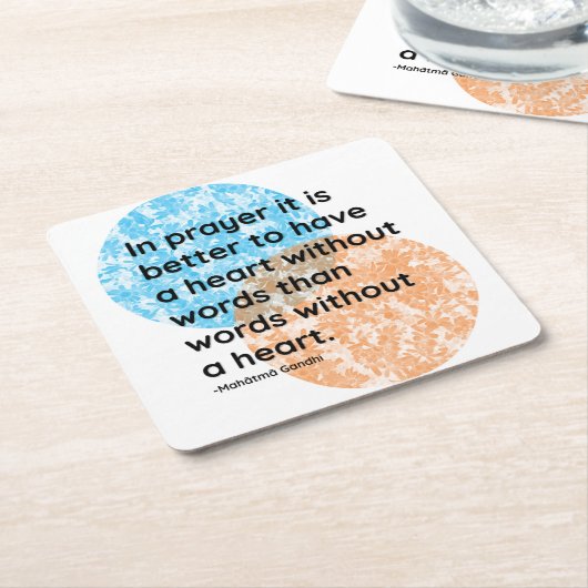 マハトマガンディ祈りの言葉ハート引用文 スクエアペーパーコースター (アングル)