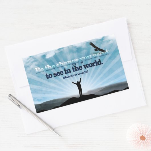 マハトマ・ガンジー感動的引用文「変化を求めて」 長方形シール (封筒)