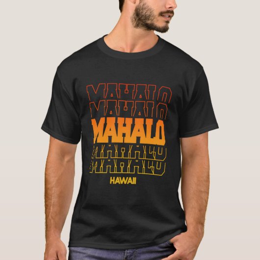マハローハワイ積み上げサンセットカラー文字 Tシャツ (正面)