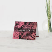 マハローピンクの熱帯のヤシの葉の書道のスクリプト サンキューカード (正面)