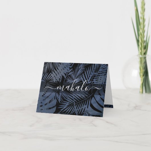 マハロ海軍の熱帯のヤシの葉の書道のスクリプト サンキューカード (正面)