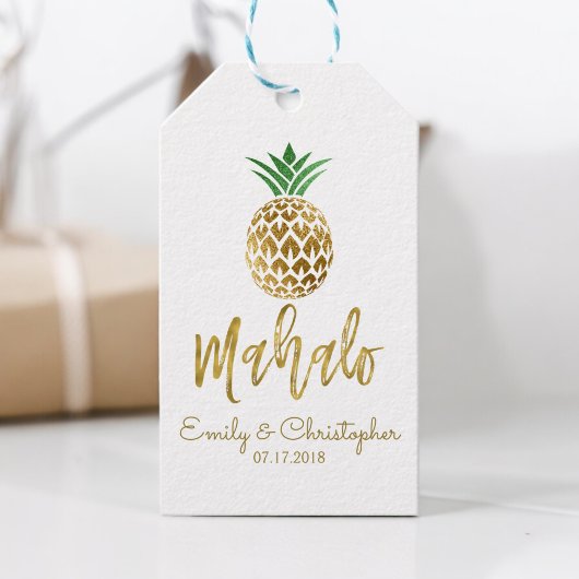 マハロ熱帯ハワイアンパイナップル結婚ズホワイト ギフトタグ