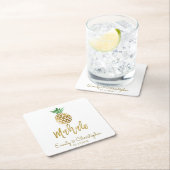 マハロ熱帯ハワイアンパイナップル結婚ズホワイト スクエアペーパーコースター (インサイチュ)