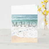 マハロ。ハワイアントロピカルサンディビーチサンキュー カード (黄色い花)