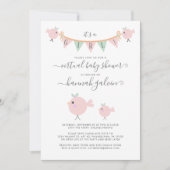 マバードチックピンクバーチャル赤ちゃんガールシャワー 招待状 (正面)