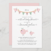 マバードチックピンクバーチャル赤ちゃんガールシャワー 招待状 (正面/裏面)