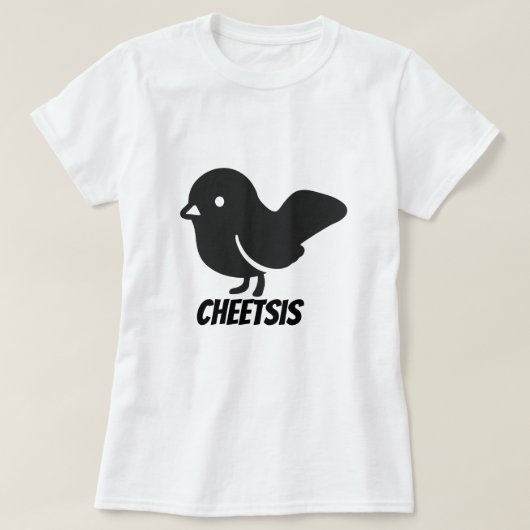 マヒカンの文字:チーズと黒い鳥 Tシャツ (デザイン正面)