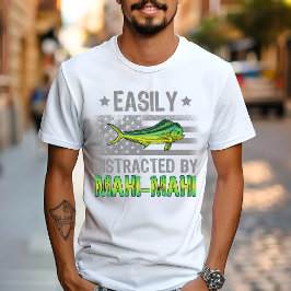 マヒマヒに簡単に気を取られる、漁師たちアメリカ国旗 Tシャツ