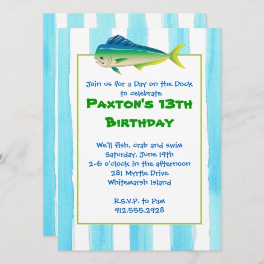 マヒマヒ魚釣りパーティの招待状 招待状 (正面/裏面)