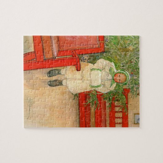 マフのクリスマスのヴィンテージのスウェーデンの女の子 ジグソーパズル (横)