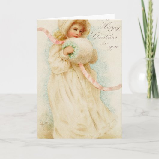 マフの女の子を描いたクリスマスカード シーズンカード (正面)