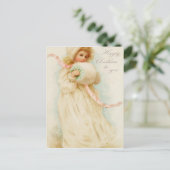 マフを持つ女の子を描写するクリスマスカード シーズンポストカード (スタンド正面)