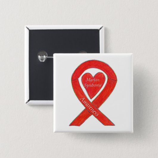 マファン症候群認識度ハートリボンカスタムピン 缶バッジ (正面&裏面)