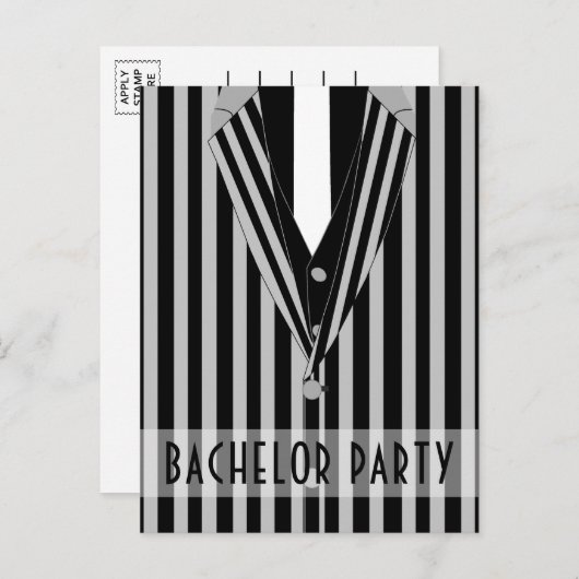 マフィアスーツバチュラーパーティ招待状 インビテーションポストカード (正面/裏面)