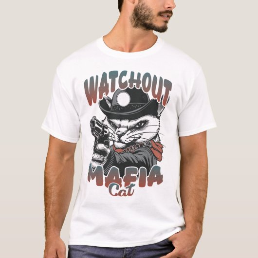 マフィア猫の見張り Tシャツ (正面)