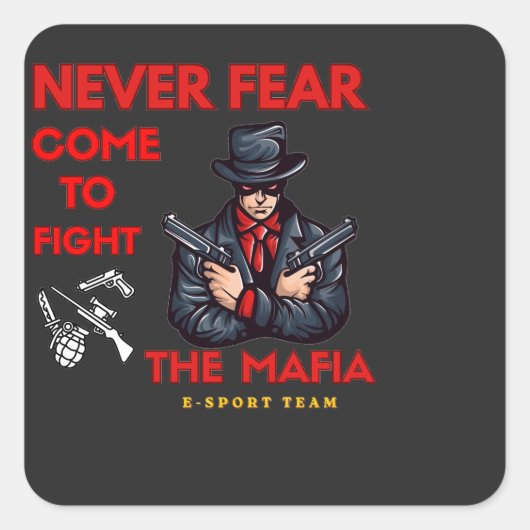 マフィア風EスポーツチームのマスコットTシャツ スクエアシール (正面)
