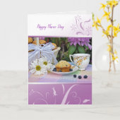 マフィンが付いている聖名祝日の庭の茶 カード (黄色い花)