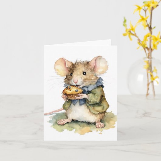 マフィンの全ての眼窩を持つ愛らしいマウス カード (黄色い花)