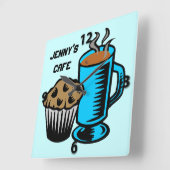 マフィンの正方形の柱時計が付いているコーヒー スクエア壁時計 (傾斜)