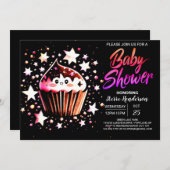 マフィンモダン編集可能ガールベビーシャワー 招待状 (正面/裏面)