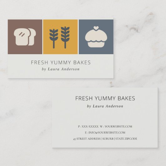 マフィン小麦ブレッドオークレブラウングレーシェフベーキング 名刺 (正面/裏面)