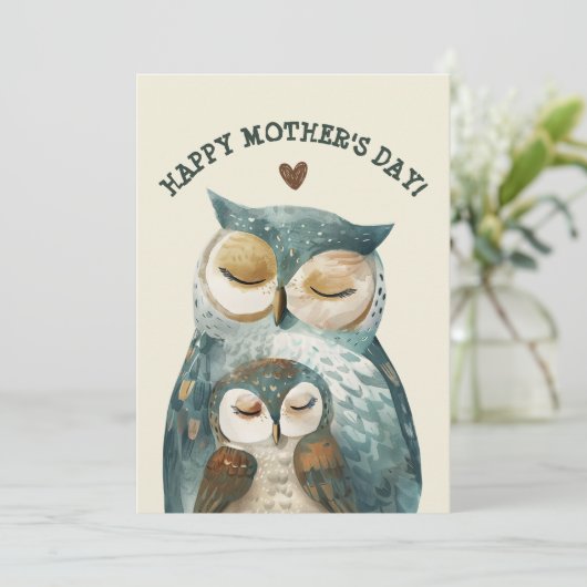 マフクロウ&オウレット水彩木版母の日 シーズンカード (スタンド正面)