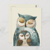 マフクロウ&オウレット水彩木版母の日 ポストカード (正面/裏面)
