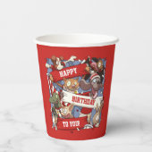マフラーおもしろいを振る動物の漫画スポーツファン 紙コップ (裏面)