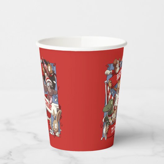マフラーおもしろいを振る動物の漫画スポーツファン 紙コップ (左)