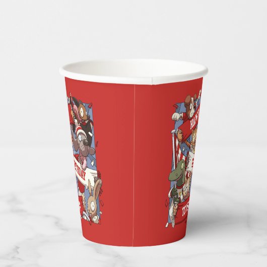 マフラーおもしろいを振る動物の漫画スポーツファン 紙コップ (右)