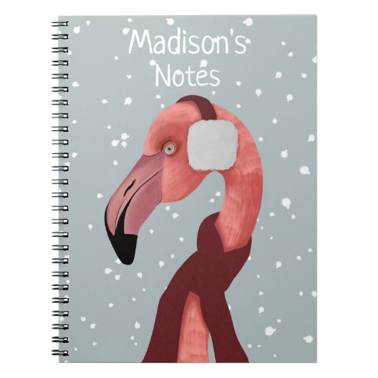マフラーお洒落を付けた居心地の良い冬のフラミンゴ ノートブック (正面)