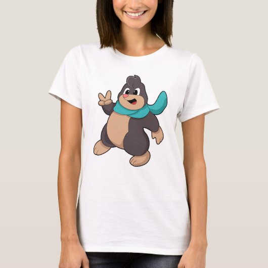 マフラーがおしゃれなモグラ Tシャツ (正面)