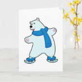 マフラーでアイススケートを楽しむホッキョクグマ カード (黄色い花)