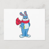 マフラーで暖まる冬のウサギ ポストカード (正面)