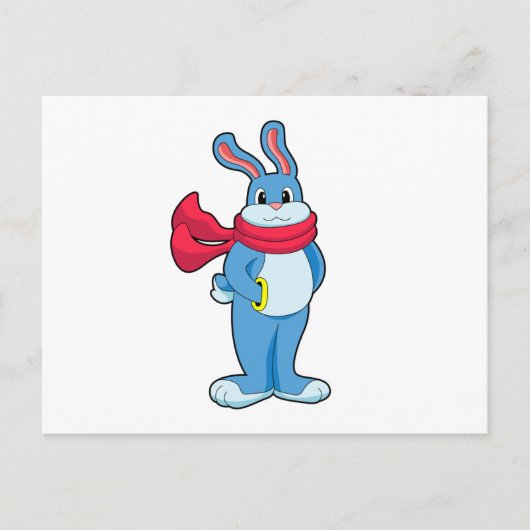 マフラーで暖まる冬のウサギ ポストカード (正面)