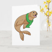 マフラーで首を閉じ込めたアザラシ カード (黄色い花)