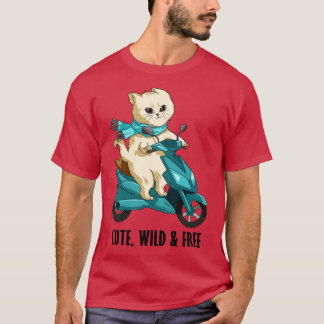マフラーとオートバイ付き猫 Tシャツ