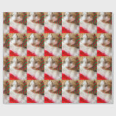 マフラーとサンタハット付き猫 ラッピングペーパー (フラット)