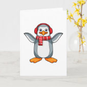 マフラーとヘッドホンのペンギン カード (黄色い花)