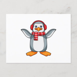 マフラーとヘッドホンのペンギン ポストカード
