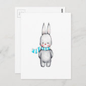 マフラーに包まれたかわいいウサギの絵 ポストカード (正面/裏面)