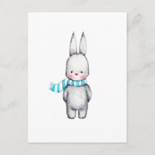 マフラーに包まれたかわいいウサギの絵 ポストカード